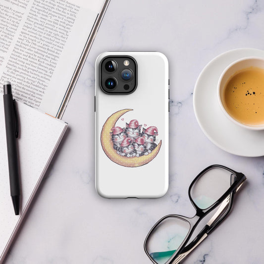 Tough Case for iPhone®, Sleepy kitties on moon cute stylish fashionista strong sturdy simple protective everyday phone case cover