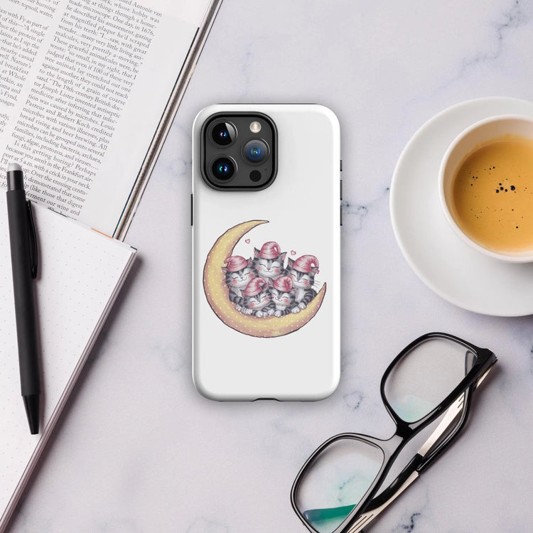 Tough Case for iPhone®, Sleepy kitties on moon cute stylish fashionista strong sturdy simple protective everyday phone case cover