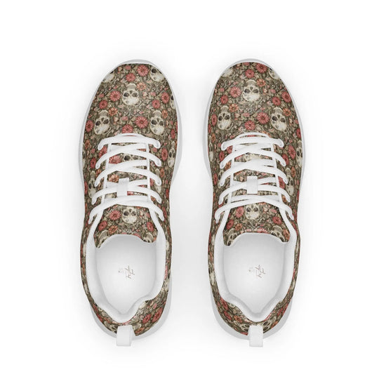 Women’s athletic shoes, Sugar skull pretty day of the dead style portrait floral print casual walking workout sport tennis shoe