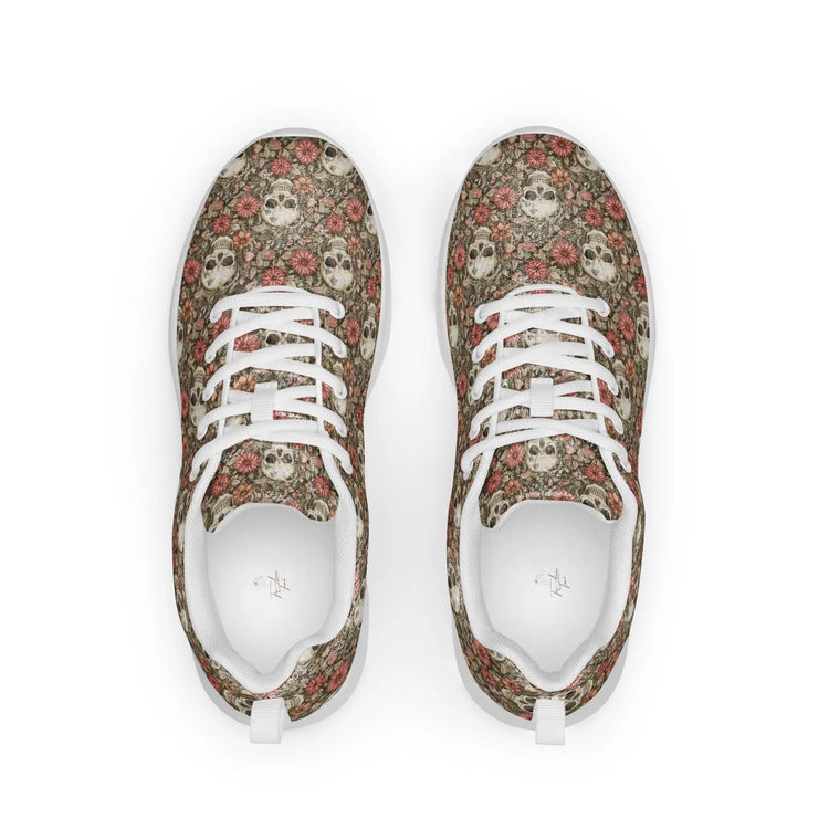 Women’s athletic shoes, Sugar skull pretty day of the dead style portrait floral print casual walking workout sport tennis shoe