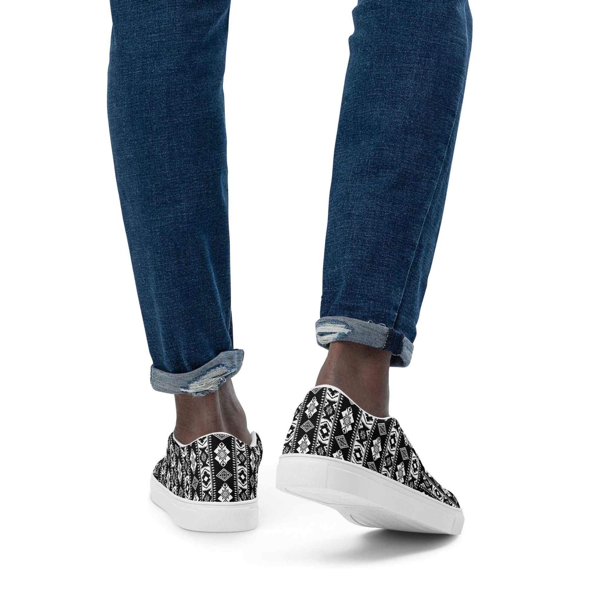 Men’s slip-on canvas shoes, Tribal design men casual jean everyday wear stylish clean comfortable walking work shopping soft male shoe