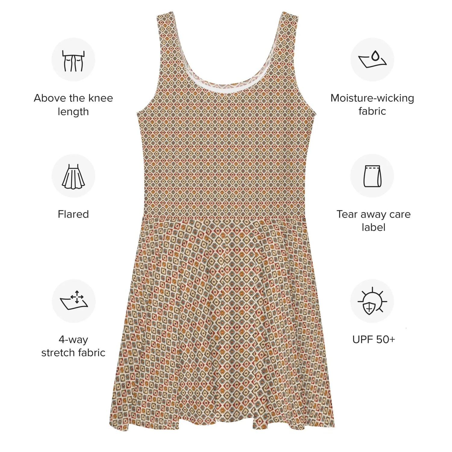 Skater Dress, Casual fun sexy club dinner soft elegant tribal pattern versatile all occasion short flared dress