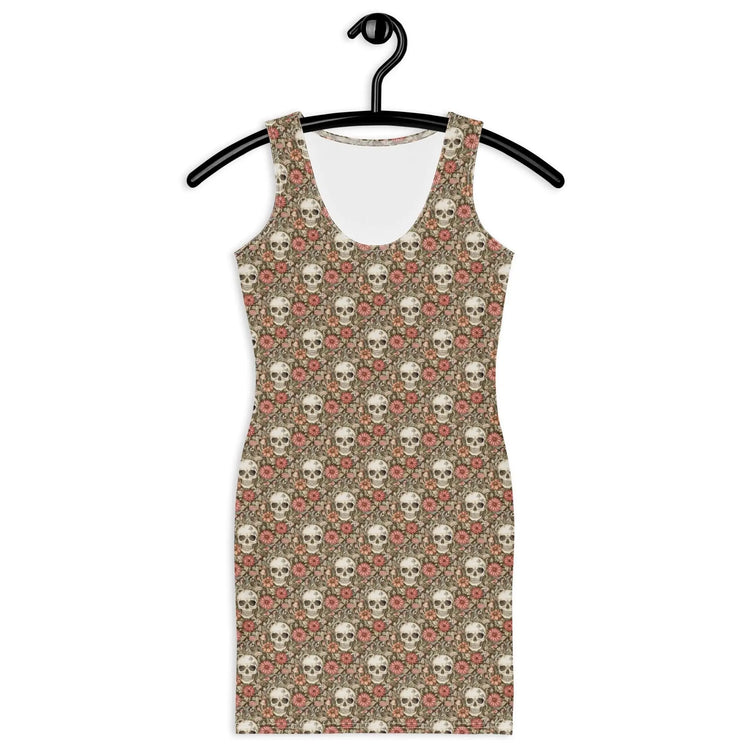 Bodycon dress, Sugar skull floral print all over design body fitted cute dinner night blazer sleeveless sexy stylish female above knee dress