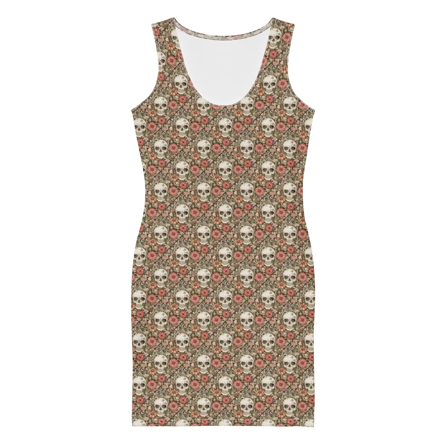 Bodycon dress, Sugar skull floral print all over design body fitted cute dinner night blazer sleeveless sexy stylish female above knee dress