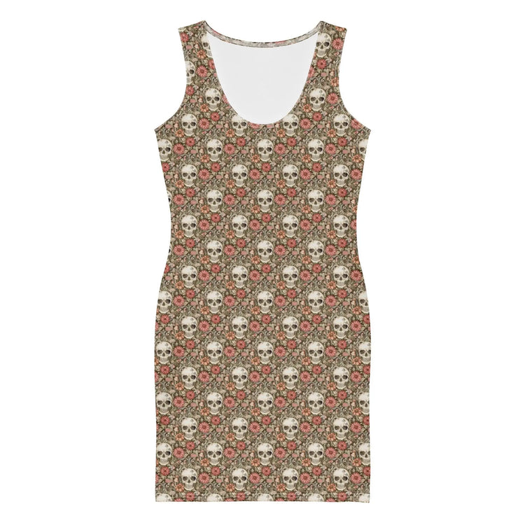 Bodycon dress, Sugar skull floral print all over design body fitted cute dinner night blazer sleeveless sexy stylish female above knee dress