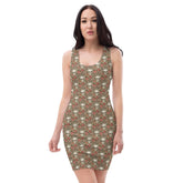 Bodycon dress, Sugar skull floral print all over design body fitted cute dinner night blazer sleeveless sexy stylish female above knee dress
