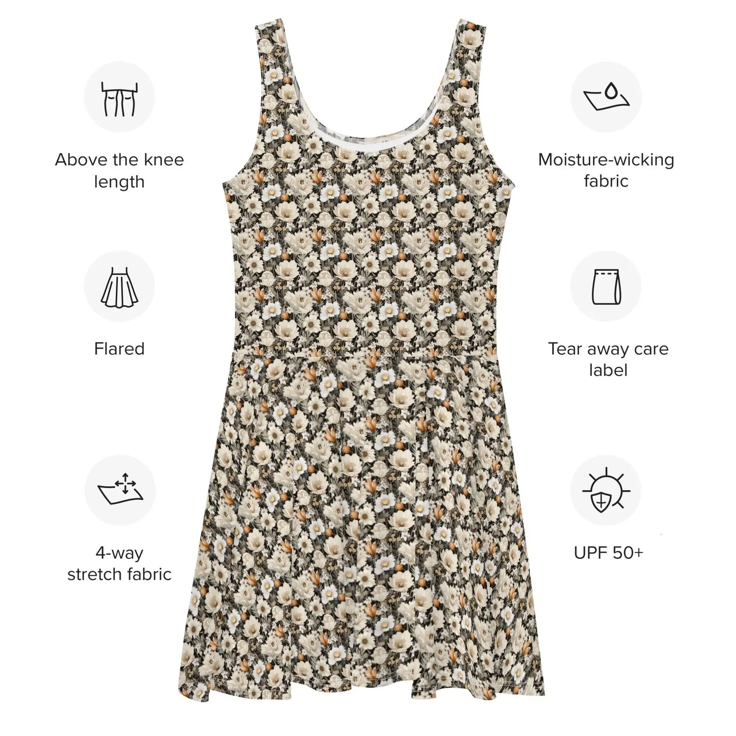 Skater Dress, female floral print pattern thigh above the knee length young lady clothing pretty sexy stylish flowy dress wear