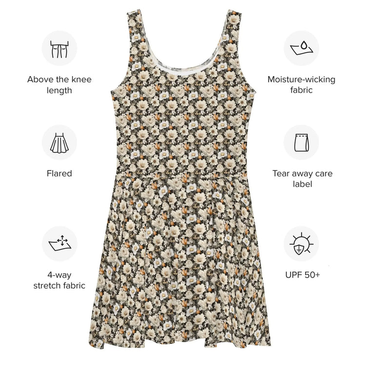 Skater Dress, female floral print pattern thigh above the knee length young lady clothing pretty sexy stylish flowy dress wear