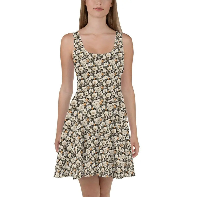 Skater Dress, female floral print pattern thigh above the knee length young lady clothing pretty sexy stylish flowy dress wear