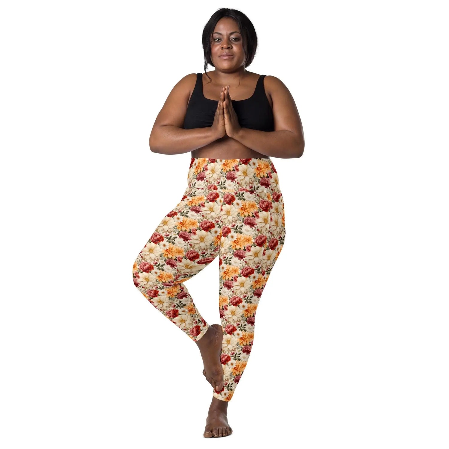 Leggings with pockets, Floral all over print pretty pattern design yoga workout walking all activity casual dress up clothing fitting pants