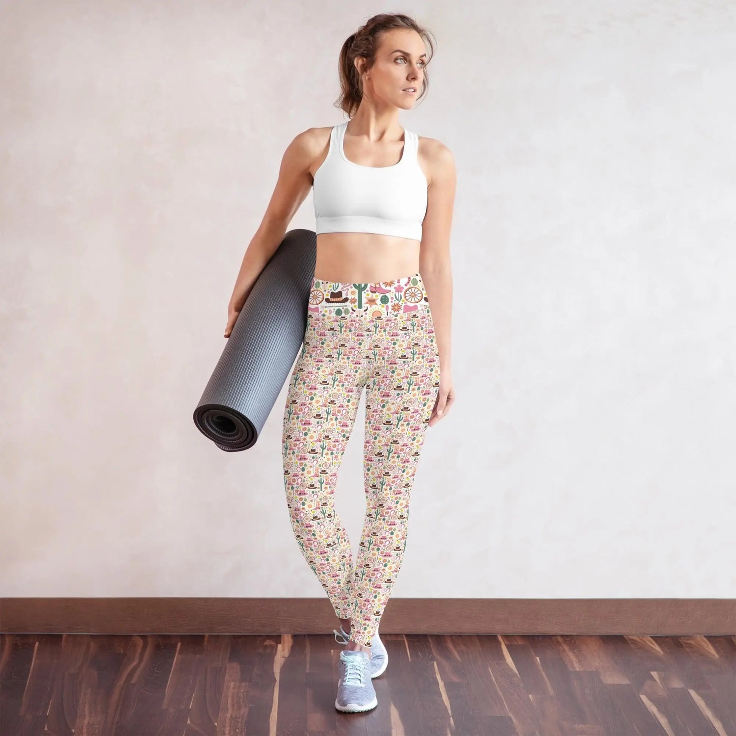 Yoga Leggings, Southern country style design all over pattern female workout casual stretchy soft smooth stylish blazer shirt pairing pants