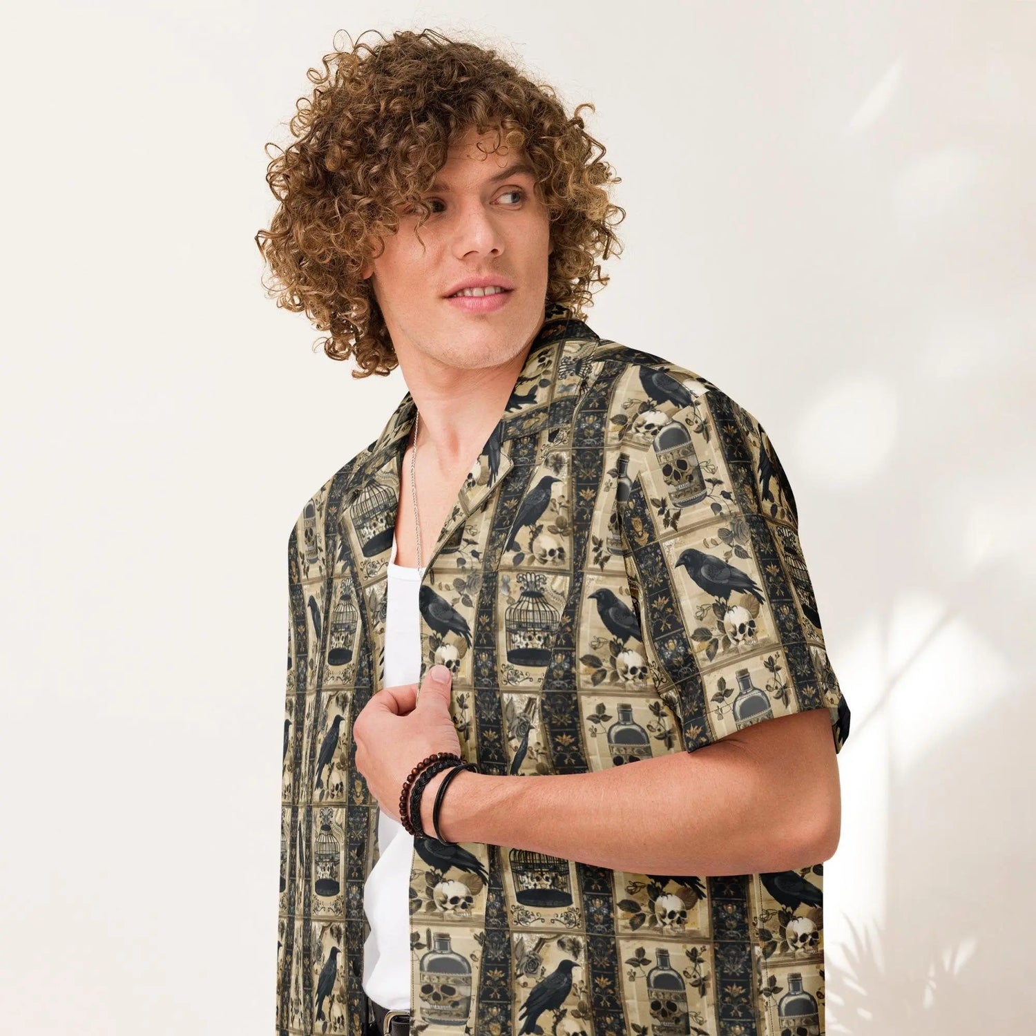 Unisex button shirt, Mens gothic mystic design light airy sweatfree relaxing chill button everyday casual work party oversize shirt