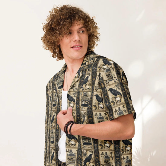 Unisex button shirt, Mens gothic mystic design light airy sweatfree relaxing chill button everyday casual work party oversize shirt