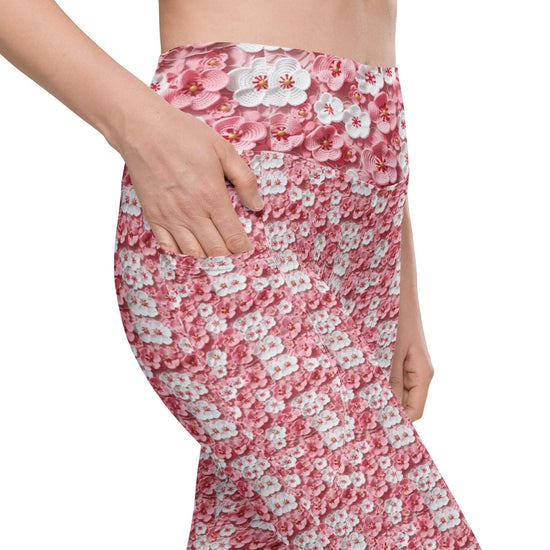 Leggings with pockets, Pink floral pattern print stretchy yoga workout daily walk casual blazer everyday stylish fitted pocket spandex pants The Aurora Touch