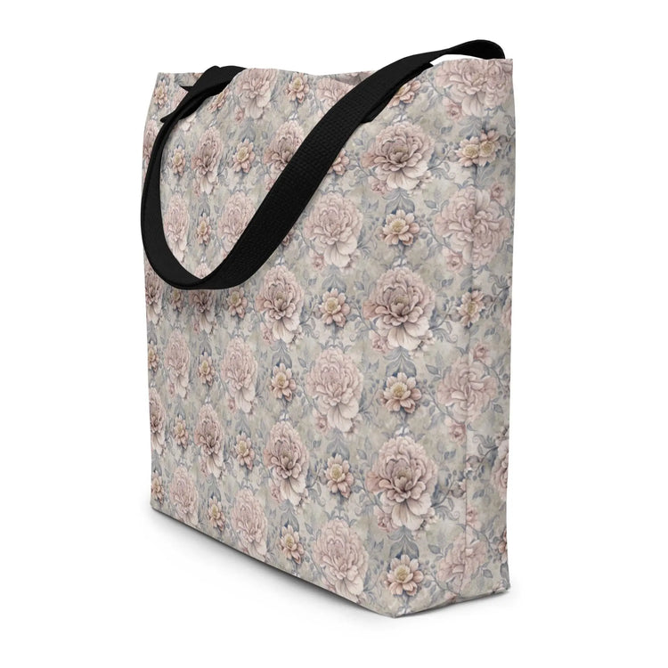 All-Over Print Large Tote Bag, Minimilist simple floral print book laptop ipad back to school all purpose carry daily travel casual bag The Aurora Touch
