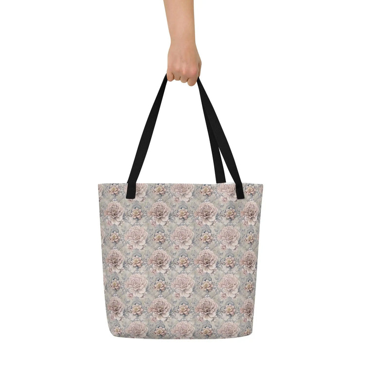All-Over Print Large Tote Bag, Minimilist simple floral print book laptop ipad back to school all purpose carry daily travel casual bag The Aurora Touch