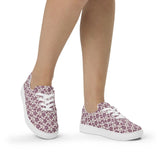 Women’s lace-up canvas shoes, burgandy floral allo over print pattern casual wlking shopping fabric tennis sneaker shoe
