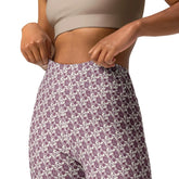 Yoga Leggings, Burgandy floral all over pattern design stretchy comfy flexible workout gym casual stylish pants The Aurora Touch