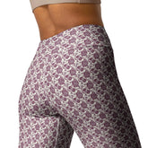 Yoga Leggings, Burgandy floral all over pattern design stretchy comfy flexible workout gym casual stylish pants The Aurora Touch