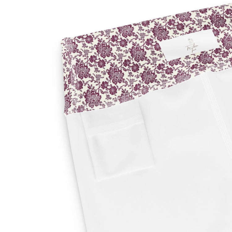 Yoga Leggings, Burgandy floral all over pattern design stretchy comfy flexible workout gym casual stylish pants
