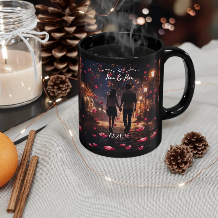 11oz Black Mug (a), Valentines personalized mug, Love inspired sweetheart couple design beverage cup great for partners The Aurora Touch