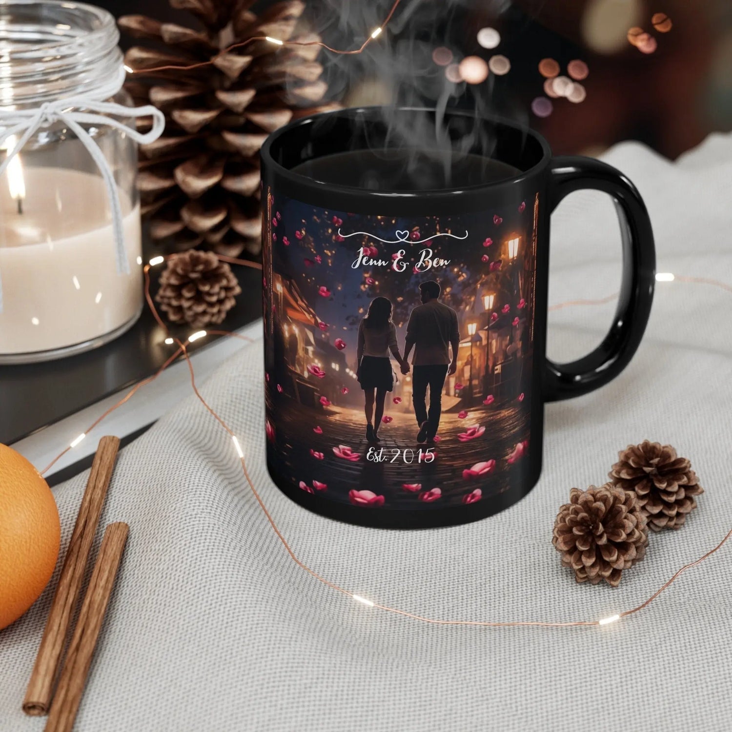 11oz Black Mug (a), Valentines personalized mug, Love inspired sweetheart couple design beverage cup great for partners