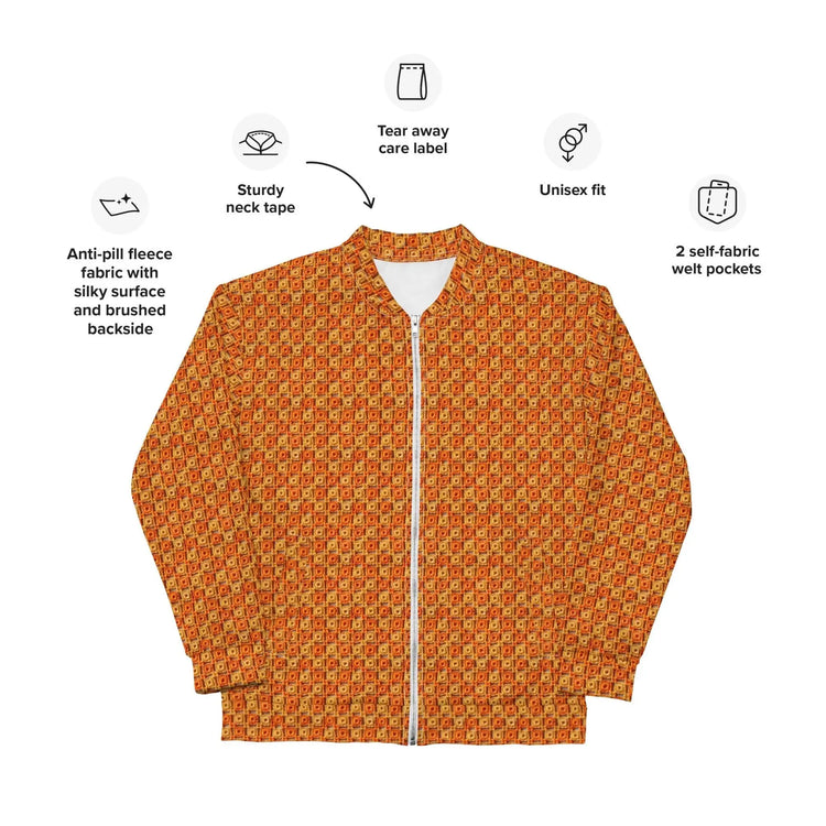 Unisex Bomber Jacket, women men orange crotchet all over print stylish design casual modern day special event every day designer clothing The Aurora Touch
