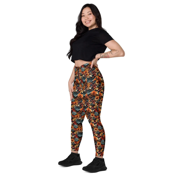 Leggings with pockets, Fall 3D floral pattern gym workout pilates yoga casual everyday Tshirt sweater walking school fashion pants