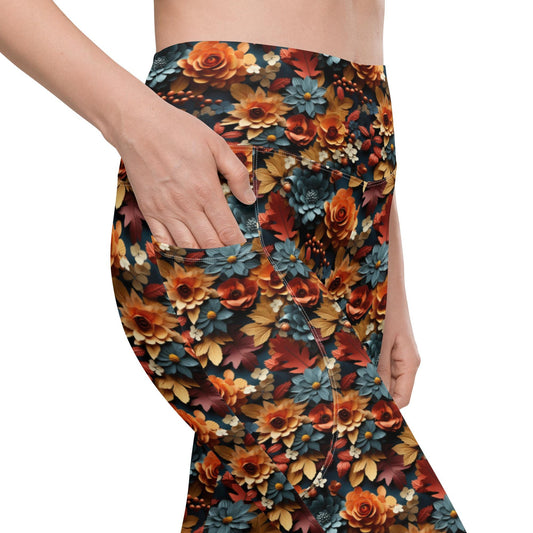 Autumn Floral Leggings with Pockets - Workout and Casual Wear