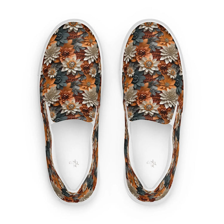 Women’s slip-on canvas shoes, Fall leaves floral all over pattern print design casual everyday walking working school fashion shoe wear