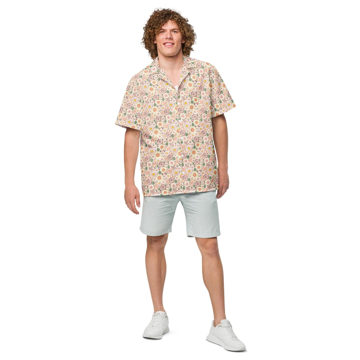 Unisex button shirt, Designer pastel color country livin all print design casual stylish cool fabric everyday work travel beach shirt