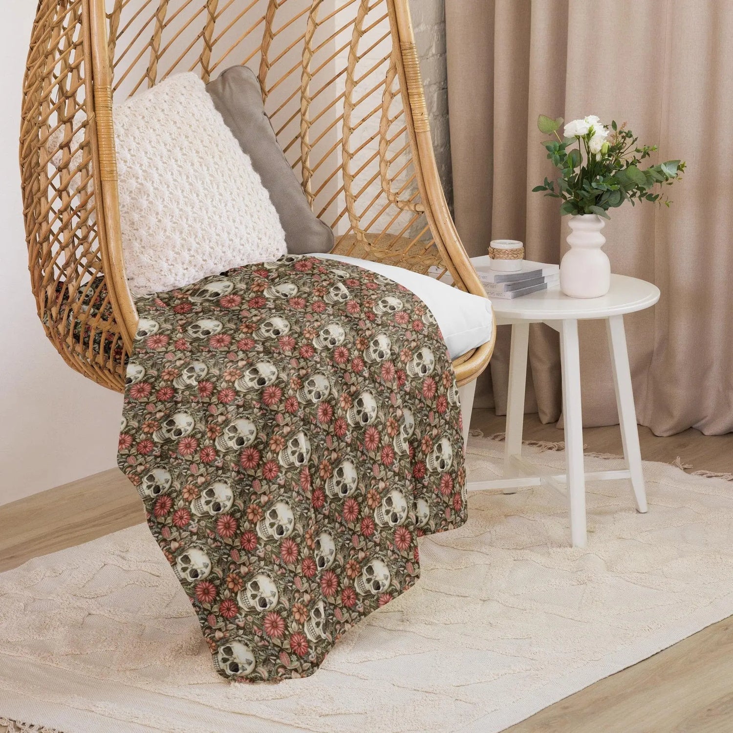 Sherpa blanket, Sugar skull floral day of the dead stylish home office bedroom couch lazy chair super soft  throw decor for all
