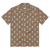 Unisex button shirt, sugar skull floral theme all over print casual light airy button up moisture wick dinner lunch beach day comfort shirt