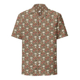 Unisex button shirt, sugar skull floral theme all over print casual light airy button up moisture wick dinner lunch beach day comfort shirt