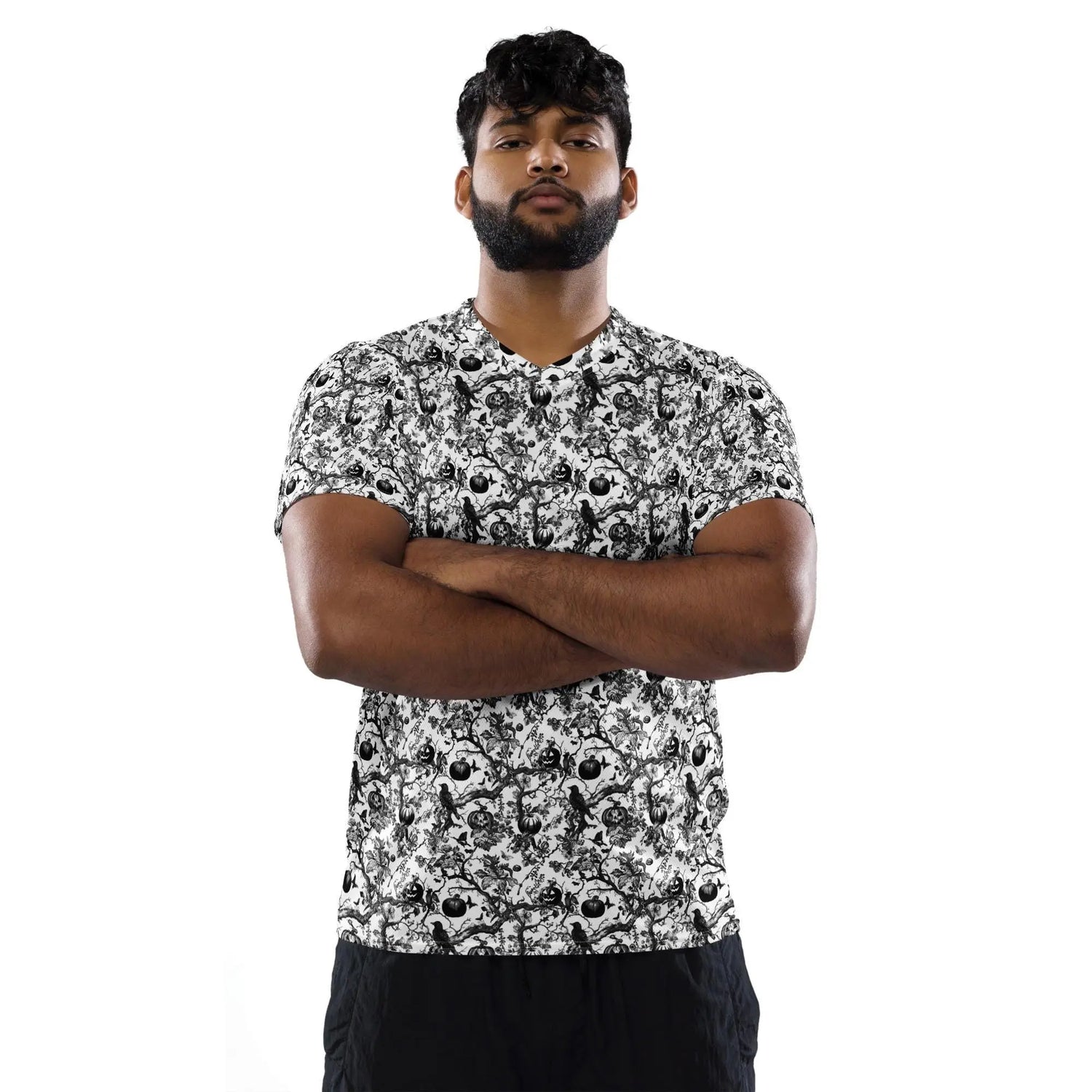 Recycled unisex sports jersey, Halloween stylish fashion cool pattern breathable v neck daily wear stretch fabric casual jean pants shirt