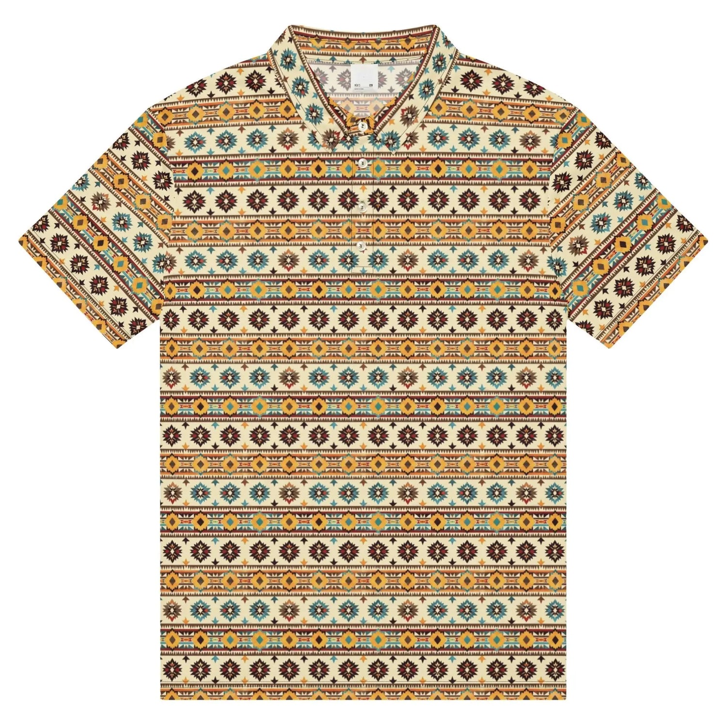 Men’s slim fit aztec western print polo casual classic work business dinner stylish fashion modern male shirt The Aurora Touch