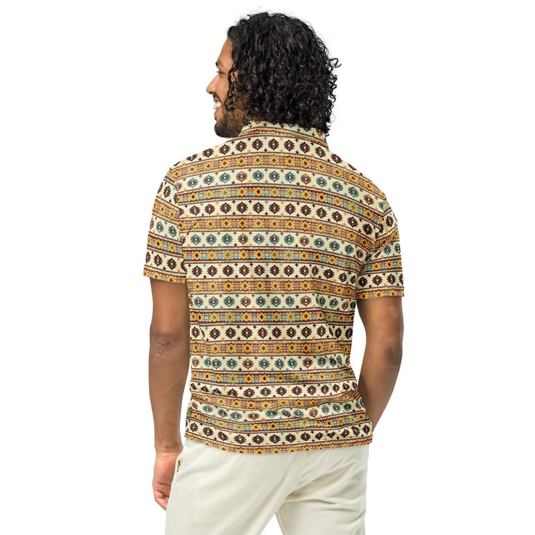Men’s slim fit aztec western print polo casual classic work business dinner stylish fashion modern male shirt The Aurora Touch