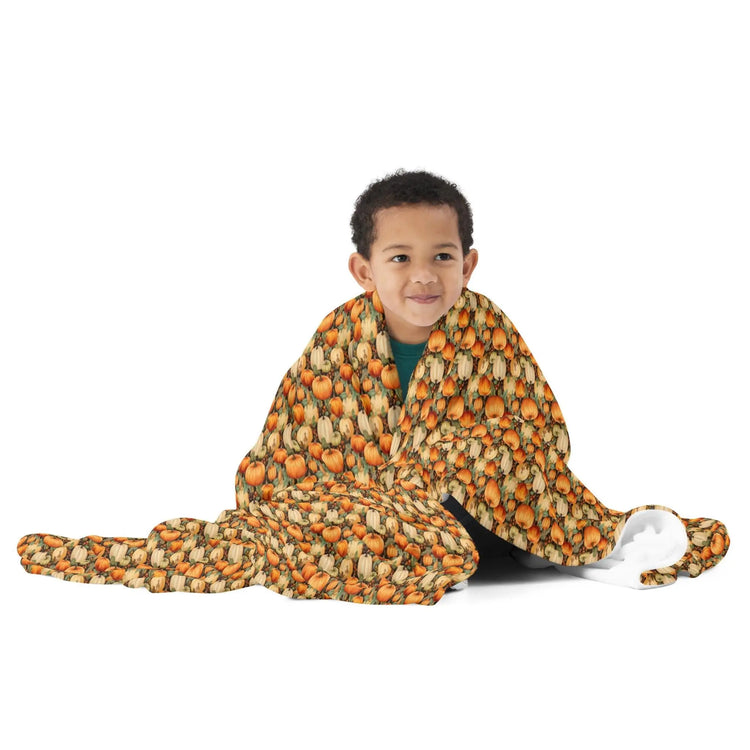 Throw Blanket, Thanksgiving pumpkin all over pattern classy simple soft smooth comfy silky bed couch travel TV watching seasonal throw The Aurora Touch