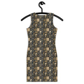 Bodycon dress, Gothic all over pattern casual date night blazer accent sexy spandex stretchy comfortable stylish Halloween vibe outfit