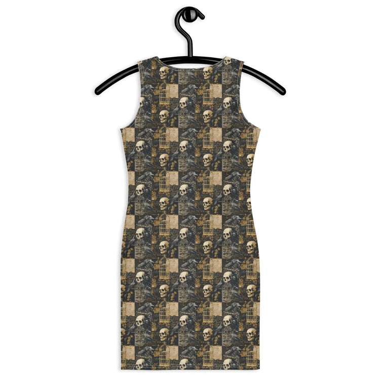 Bodycon dress, Gothic all over pattern casual date night blazer accent sexy spandex stretchy comfortable stylish Halloween vibe outfit