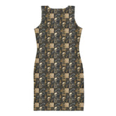 Bodycon dress, Gothic all over pattern casual date night blazer accent sexy spandex stretchy comfortable stylish Halloween vibe outfit