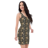 Bodycon dress, Gothic all over pattern casual date night blazer accent sexy spandex stretchy comfortable stylish Halloween vibe outfit The Aurora Touch