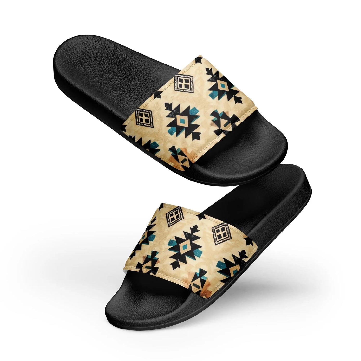 Men’s slides, Native style design pattern casual beach home outdoor relaxed comfy fit stylish print everyday wear flip flop men shoes The Aurora Touch