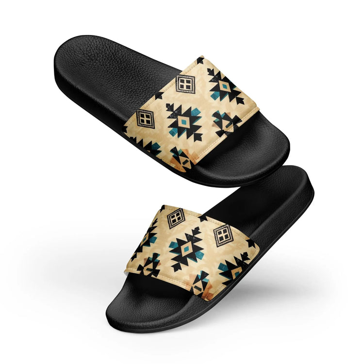 Men’s slides, Native style design pattern casual beach home outdoor relaxed comfy fit stylish print everyday wear flip flop men shoes The Aurora Touch