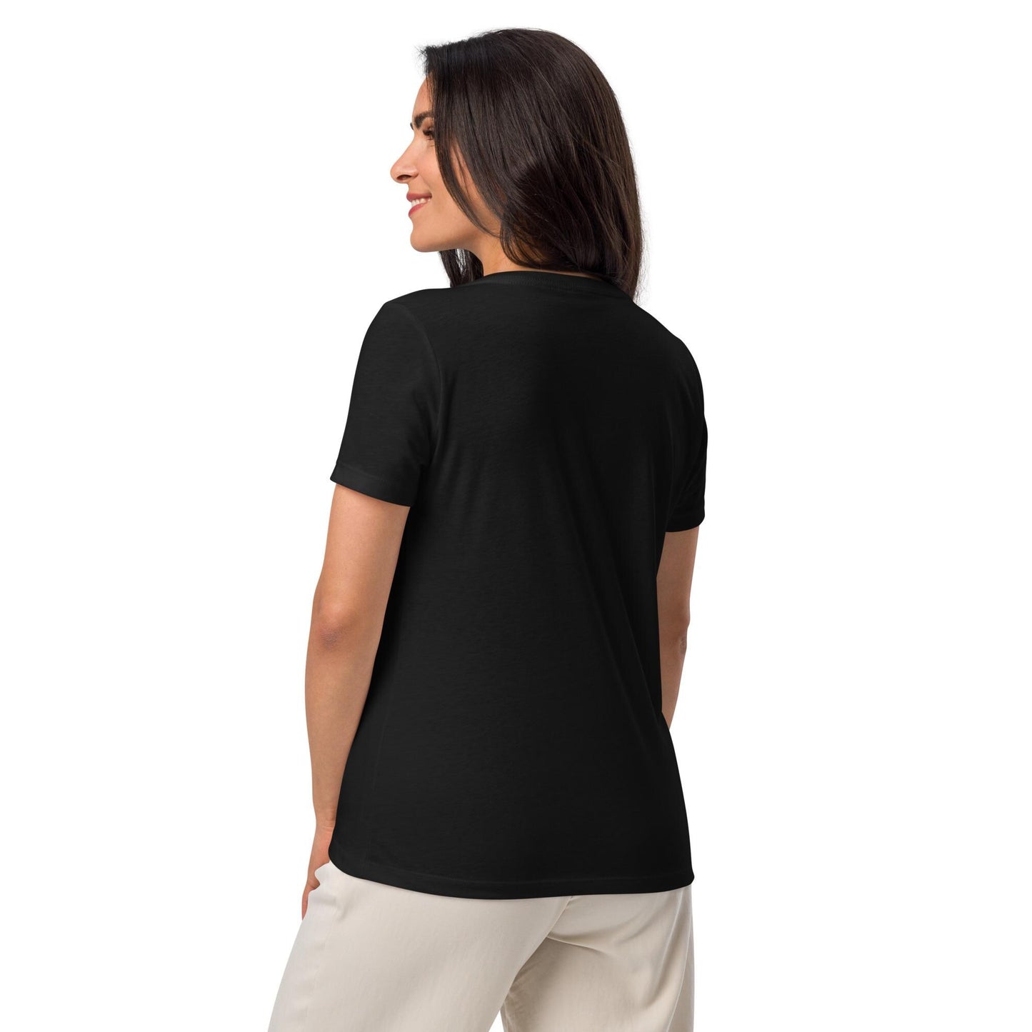 Women’s relaxed v-neck t-shirt, Minimilist pumpkin vibes quiet simple colorful classy fall spirit Thanksgiving embroiderd design shirt
