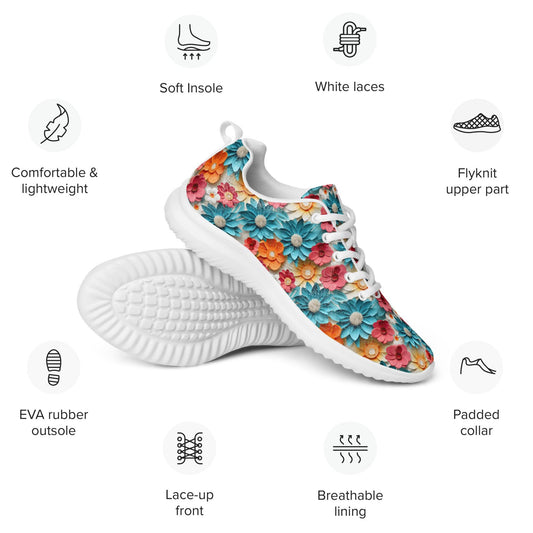Women’s athletic shoes, Vibrant colorful daisy floral pattern print design soft comfy walking athletic casual designer look stylish sneakers
