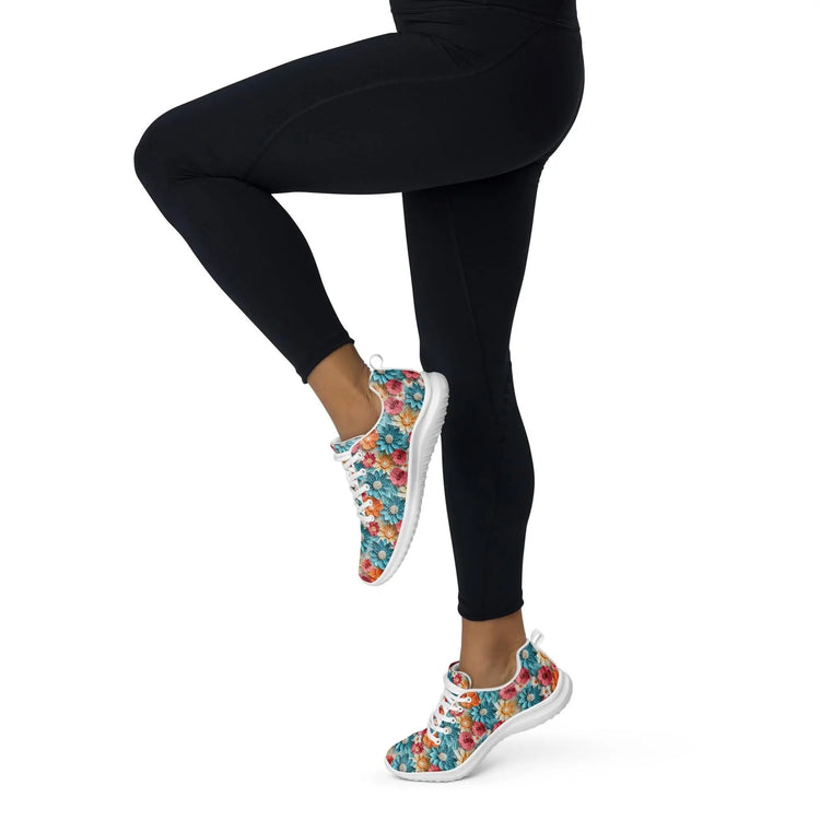 Women’s athletic shoes, Vibrant colorful daisy floral pattern print design soft comfy walking athletic casual designer look stylish sneakers