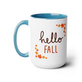 Two-Tone Coffee Mugs, 15oz, Hello Fall minimilist color handle large holiday theme kitchen decor Hot Coco warm tea Autumn spirit cup The Aurora Touch