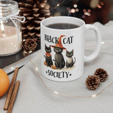 Ceramic Mug 11oz, Black cat society novelty kitty witches cute design hallowen holiday coffee tea cozy kitchen decor beverage cup The Aurora Touch