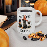 Ceramic Mug 11oz, Black cat society novelty kitty witches cute design hallowen holiday coffee tea cozy kitchen decor beverage cup The Aurora Touch